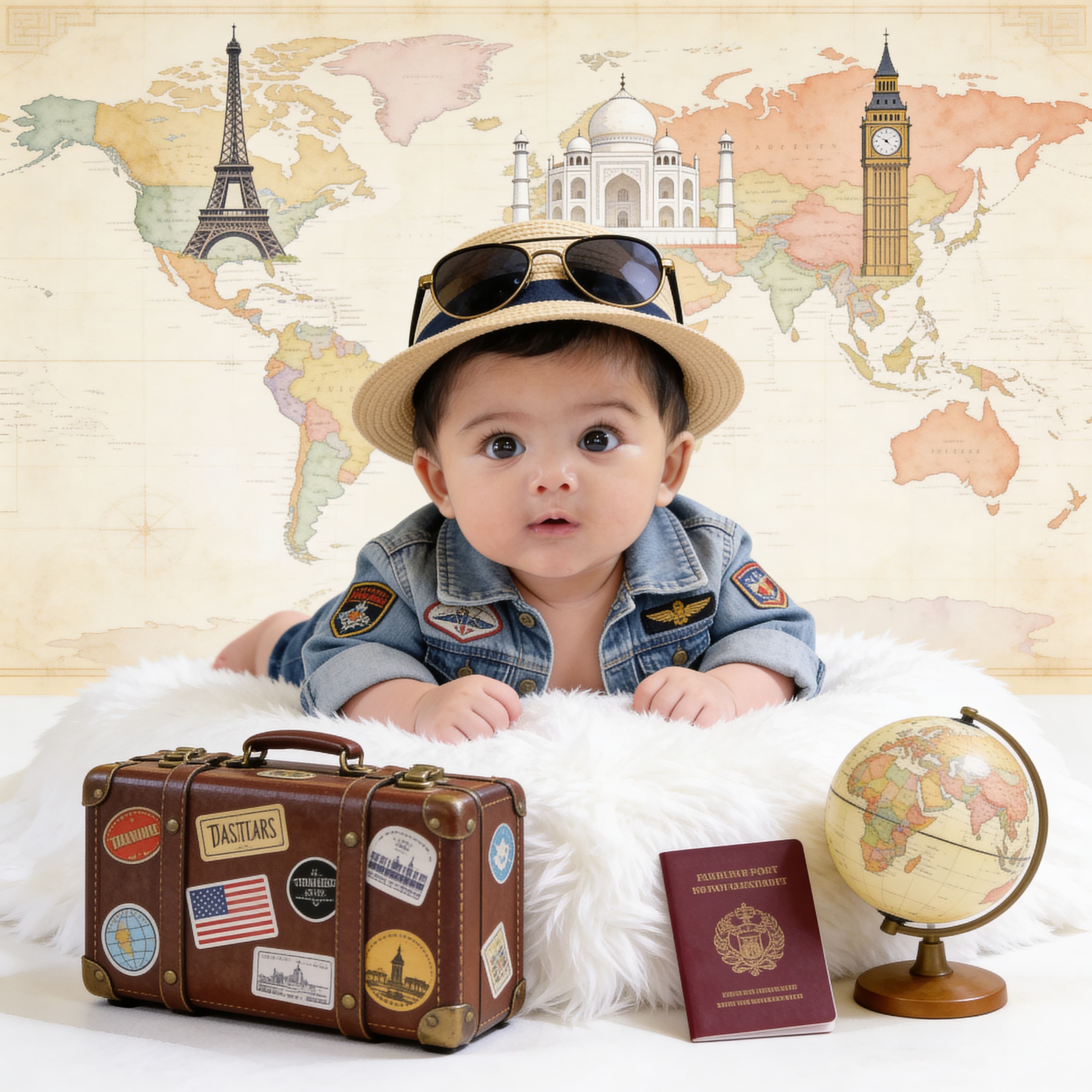 World Traveler baby portrait created by Instant Baby Studio